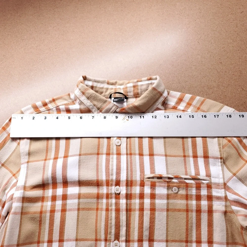 North Face Junction Woven Flannel Shirt Men M Tan Orange Cotton Travel Outdoor